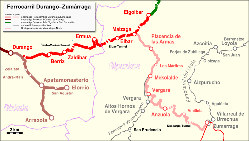 Fitxategi:Durango Zumarraga trenbidea. Mapa (Peter Christener 2017).png
