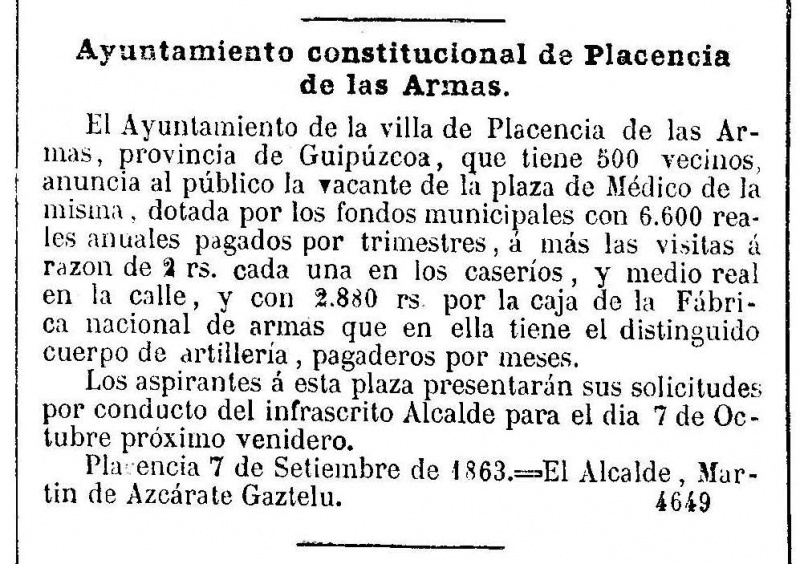 Fitxategi:18630907 Medikurako deialdia. Alkatetza (Gaceta de Madrid).jpg