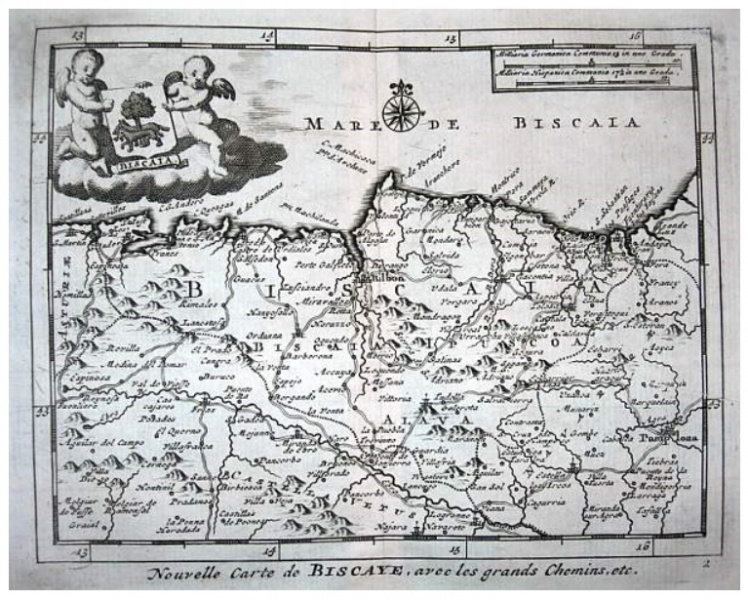 Fitxategi:Nouvelle Carte de Biscaye avec les grans chemins (Pieter van der AA 1707).jpg