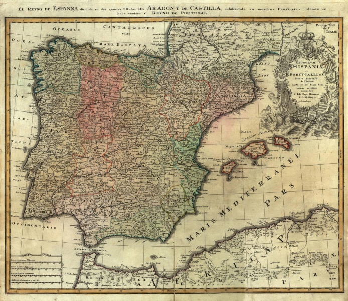 Fitxategi:El Reyno de Espanna (Johann B. Homann 1728).jpg